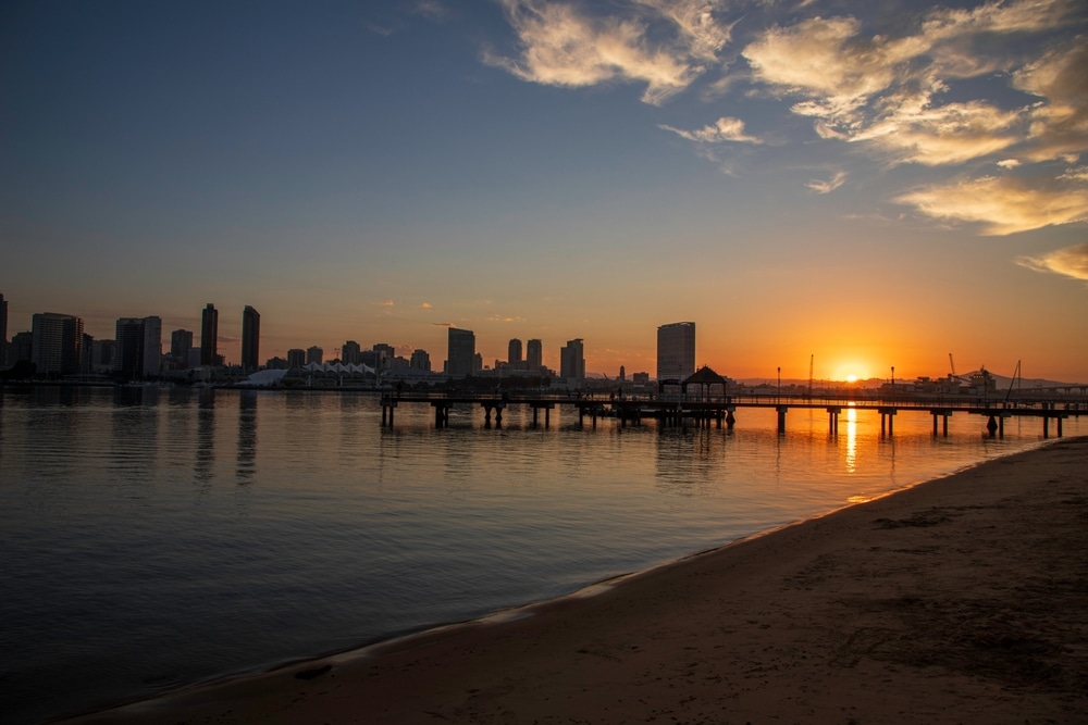 San,Diego,,Skyline,,Sunrise,,Coronado,Bridge,,Coronado,Island,,California,,Cityscape,